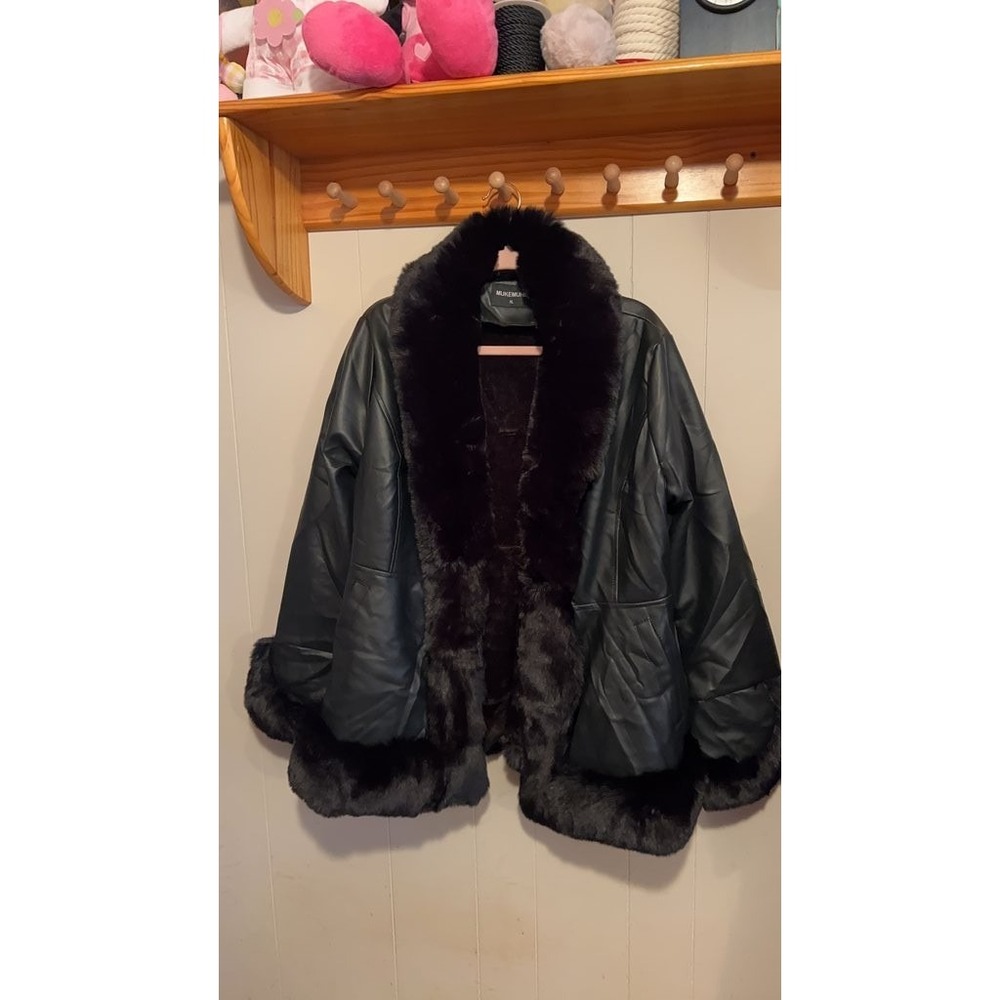 MUKEMUHE Faux Fur Trim Leather Jacket XL